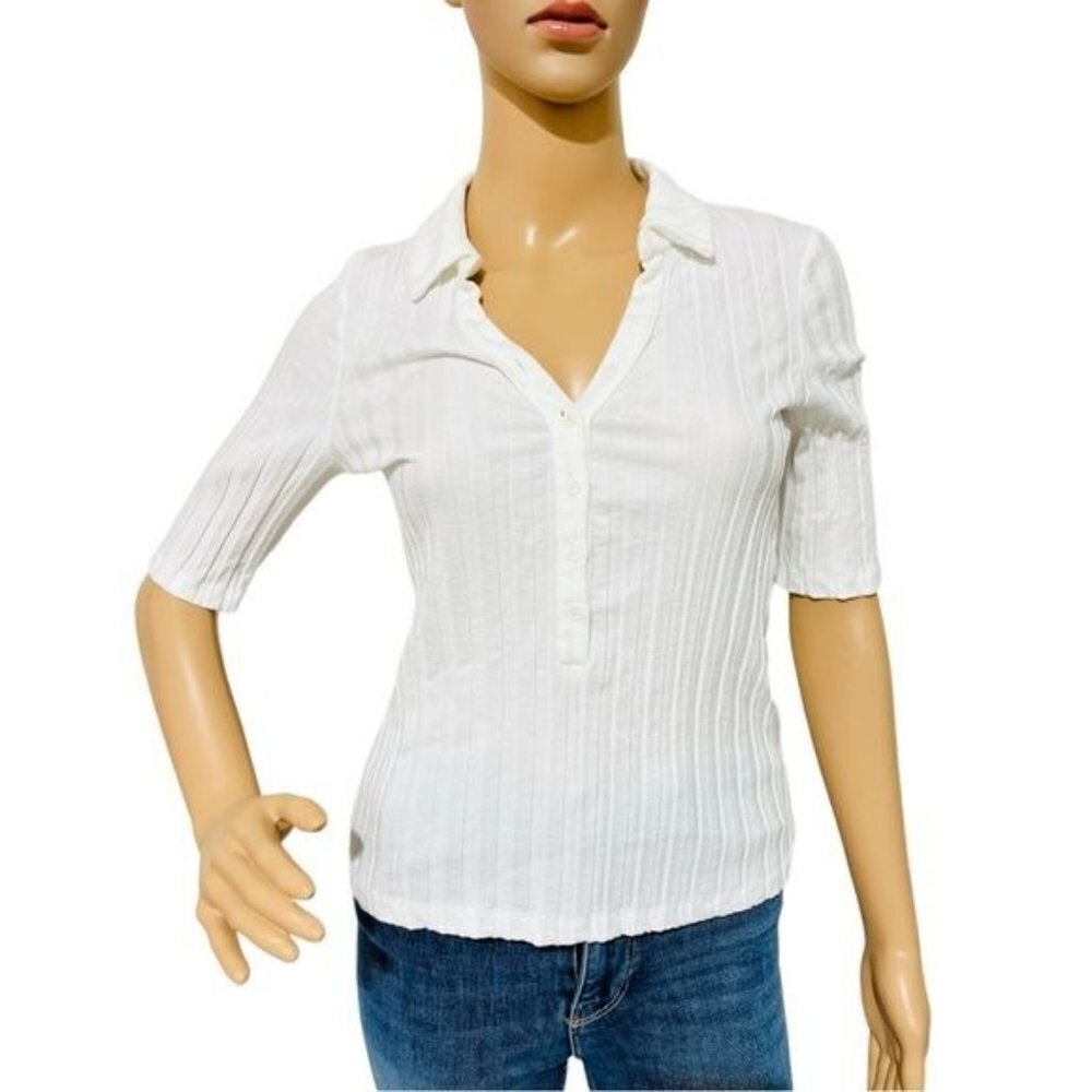 Jonathan Simkhai Terri Compact Ribbed Polo Shirt Size M - Picture 3 of 7